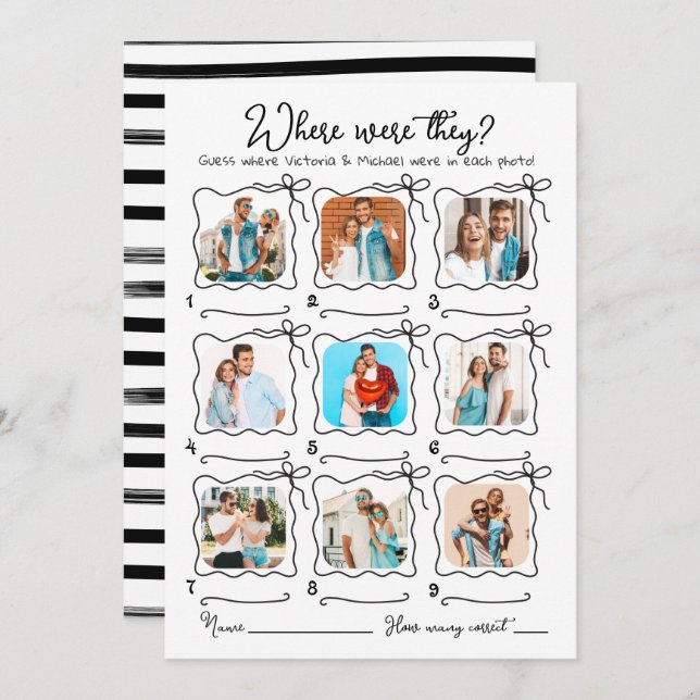Wo waren sie Foto Hand Drawn Wavy Bridal Spiel Einladung (Vorne/Hinten)