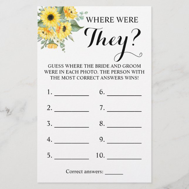 Wo waren sie? Green Sunflower Game Card Flyer (Vorne)