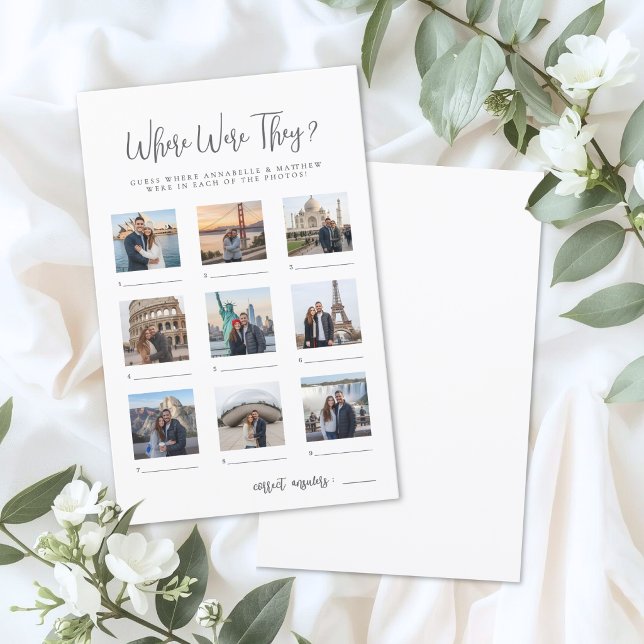 Wo waren sie Hochzeitsdusche-Spiel (Where Were They Bridal Shower Game)