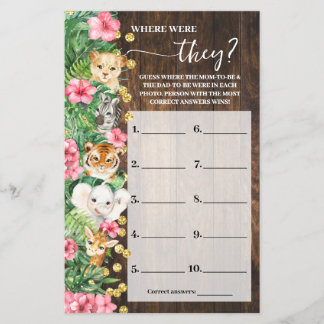 Wo waren sie Pink Safari Baby Shower Spielkarte Flyer