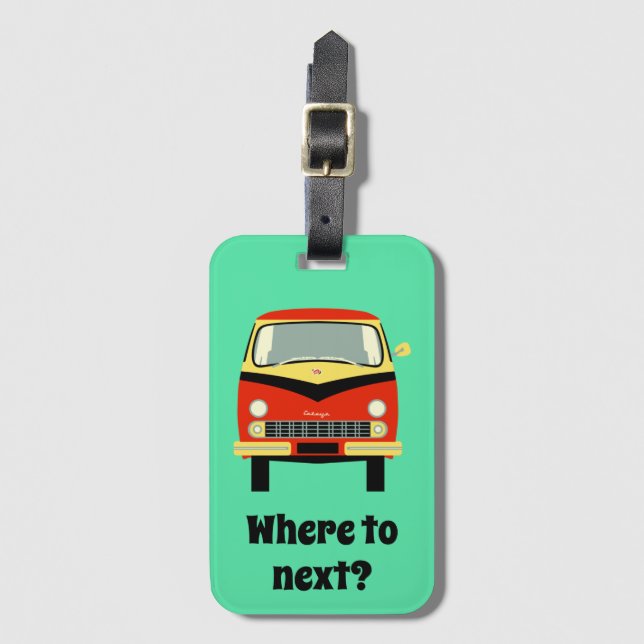 Wo zu als Nächstes? Autoreise-Retro Reisemobil Gepäckanhänger (Vorderseite Vertikal)