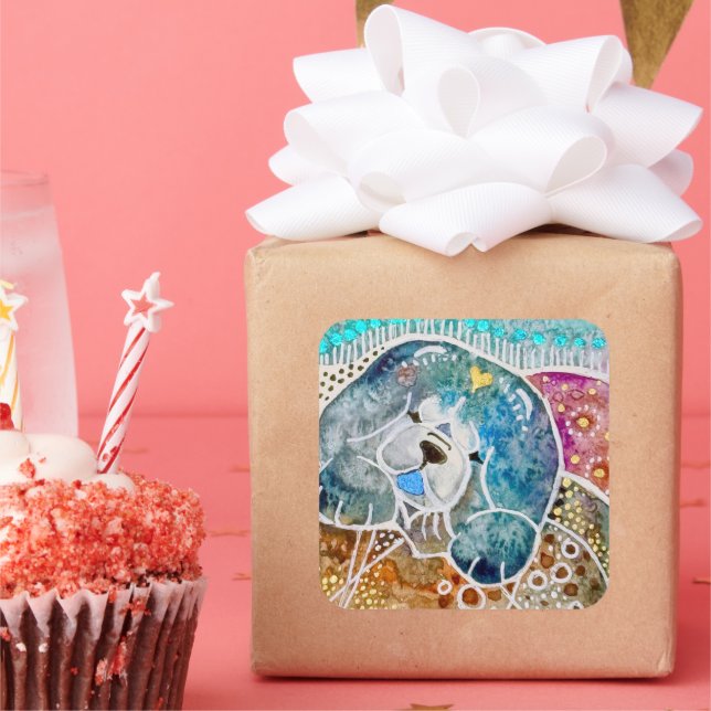 WOBBLE-ROCK Chow Hund Aquarellbatik Quadratischer Aufkleber (Party)