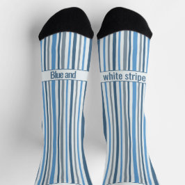 Wobbly Stripes, Blue and White Socken