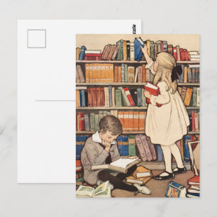 Woche der Kinderbücher Bibliotheksillustration im Postkarte