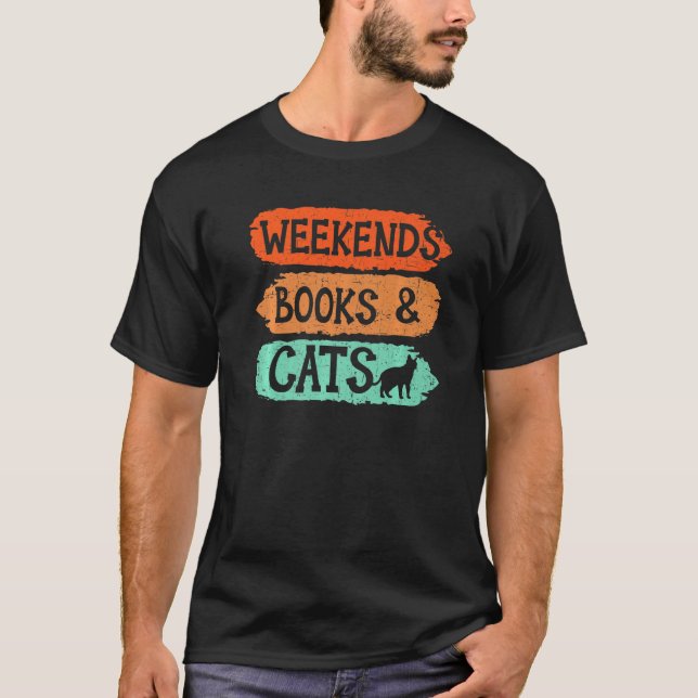 Wochenendbücher und Katzen mit Kinderbuchwurm T-Shirt (Vorderseite)