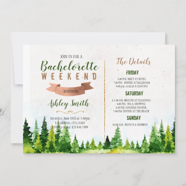 Wochenende in Holzbachelorette Einladung (Vorderseite)