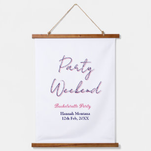 Wochenende Junggesellinnenabschied Name pink blau Wandteppich Mit Holzrahmen