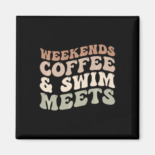 Wochenende Kaffee und Schwimm treffen Retro-Kaffee Magnet