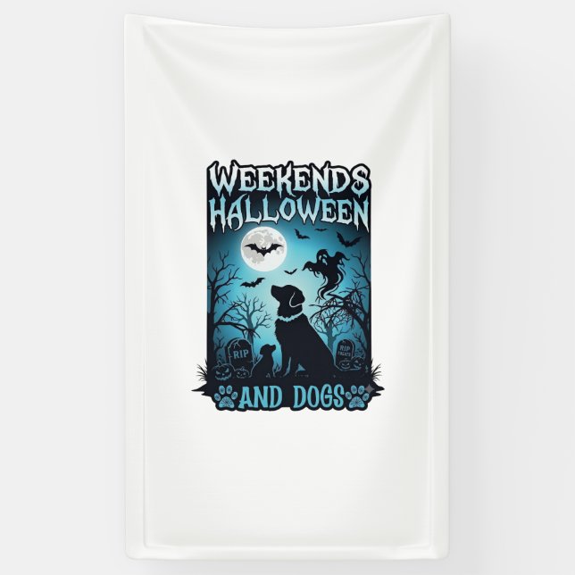 Wochenenden Halloween Hunde Geist Vollmond Silhoue Banner (Vertikal)