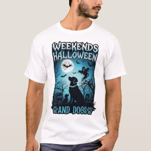 Wochenenden Halloween Hunde Geist Vollmond Silhoue T-Shirt