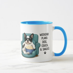 Wochenendpläne Hund Couch Snacks Lustiger Hund Zit Tasse