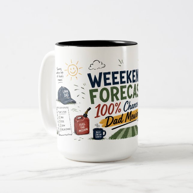 Wochenendwettervorhersage Papa Mähen Kaffeetasse (Vorderseite Links)