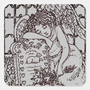 WOCHENGARDISCHE ANGEL, FRIEDHOF MOURNING BEILEID QUADRATISCHER AUFKLEBER