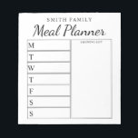Wochenmehlplaner Notizblock<br><div class="desc">Personalisierter wöchentlicher Familienmahlplaner. Erstellen Sie einen individuellen Essenplaner für Ihre Familienküche. Platz zum Schreiben von Essensplänen für jeden Wochentag. Fügen Sie auch Lebensmittel und mehr zu den Einkaufslisten Veranstalter. Modernstes Schwarz-Weiß-Design und hübsche Kalligraphie-Skripte.</div>