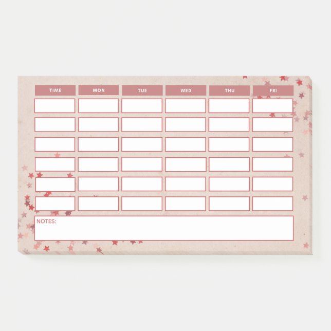Wochenplan der Girly Pink Stars Post-it Klebezettel (Vorderseite)