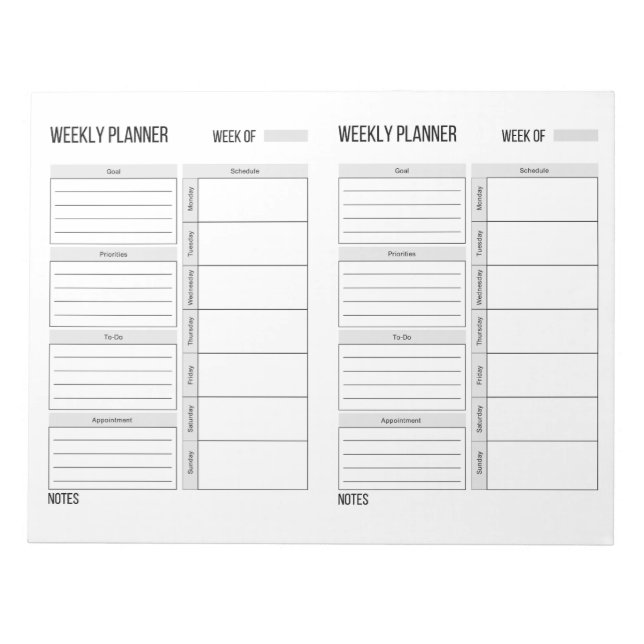 Wochenplan Notepad Notizblock (Vorderseite)