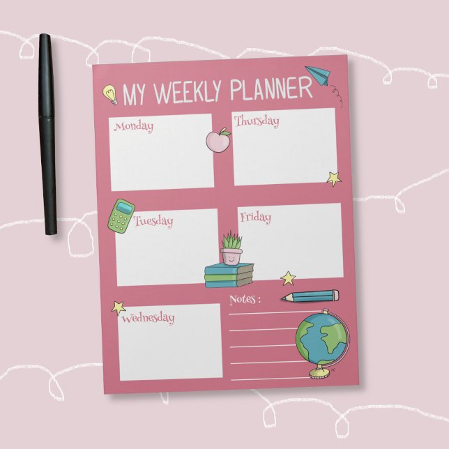 Wochenplaner für Kinder Rosa Notizblock (Cute kids weekly planner to help them stay on track .)