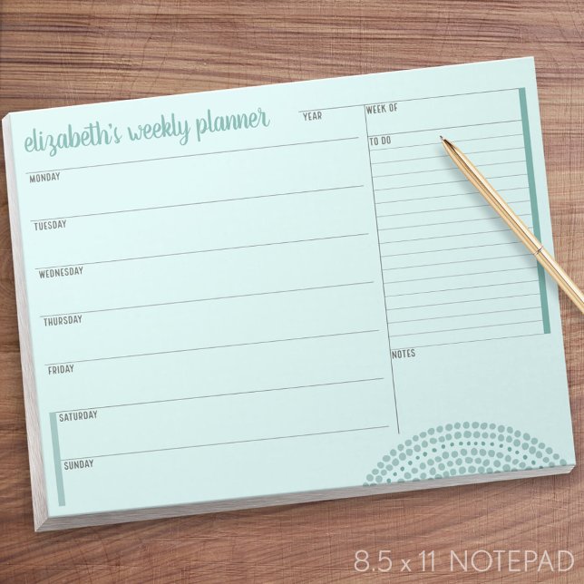 Wochenplaner mit Individuelle Name - aquamarin grü Notizblock (Weekly Planner Notepad - Personalized)