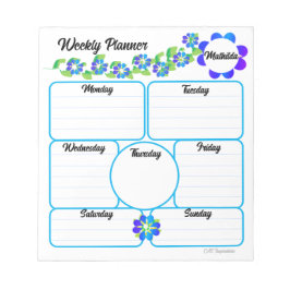 Wochenplaner Notepad mit blauen Blumen Notizblock