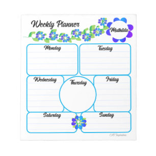 Wochenplaner Notepad mit blauen Blumen Notizblock