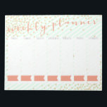 Wochenplaner Notepad Notizblock<br><div class="desc">Dieses wöchentliche Planer-Notizblock verfügt über einen minzabgeschnittenen Hintergrund, "gold" Konfetti, mit rot Kalligraphie und Fahnen an jedem Wochentag zu schreiben in dem Datum!</div>