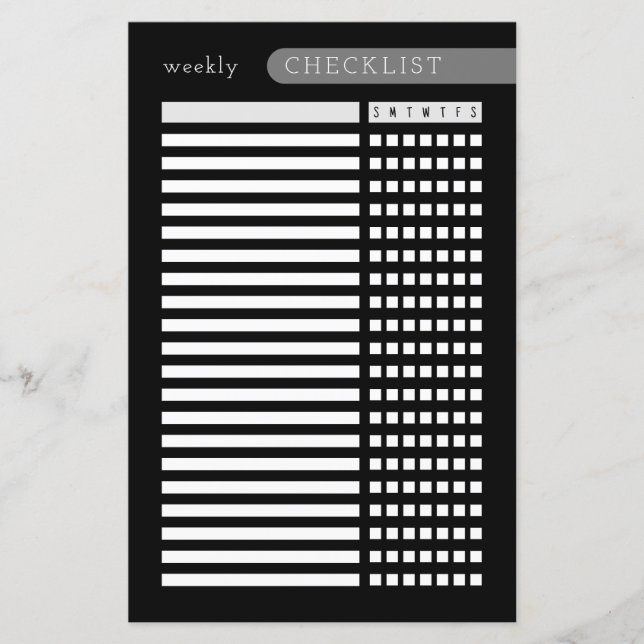 wöchentliche Checkliste Schwarz-weiß (Vorderseite)