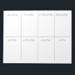 Wöchentlicher Blankkalender Notizblock<br><div class="desc">Schwarze Kalligraphie für Tage und eine Notizen Abschnitt. Weekly Planer Notizblock abreißen</div>