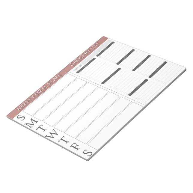 Wöchentlicher Gastronomieplaner und Lebensmittelhä Notizblock (angewinkelt)