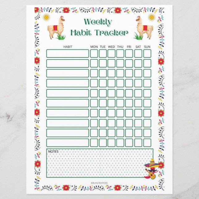 Wöchentlicher Habit Tracker druckbar - Lama Editio (Vorderseite)