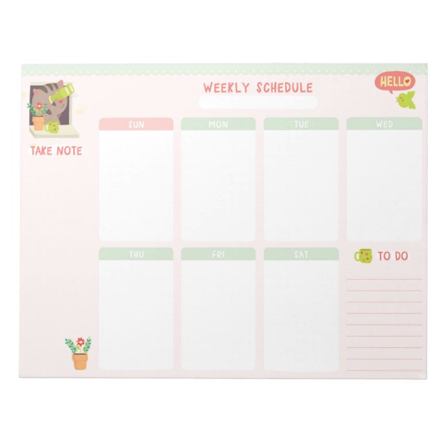 Wöchentlicher Kalender 8.5x11 Notepad Notizblock (Vorderseite)
