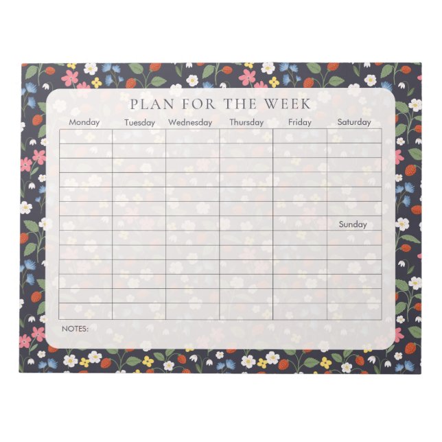 Wöchentlicher Navy Strawberry Tearaway Planer Notizblock (Vorderseite)