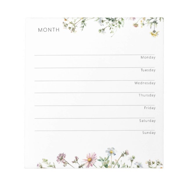 Wöchentlicher Organisator und Planer - Wildblume W Notizblock (Vorderseite)