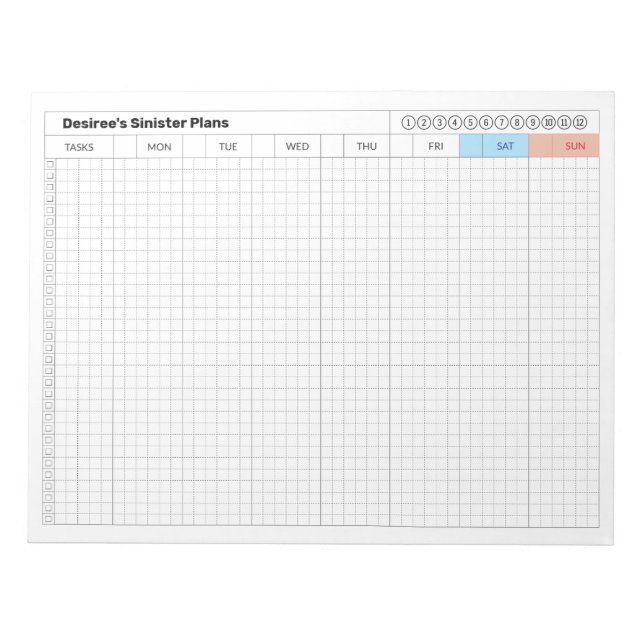 Wöchentlicher Plan - unheilvoller Plan Notizblock (Vorderseite)