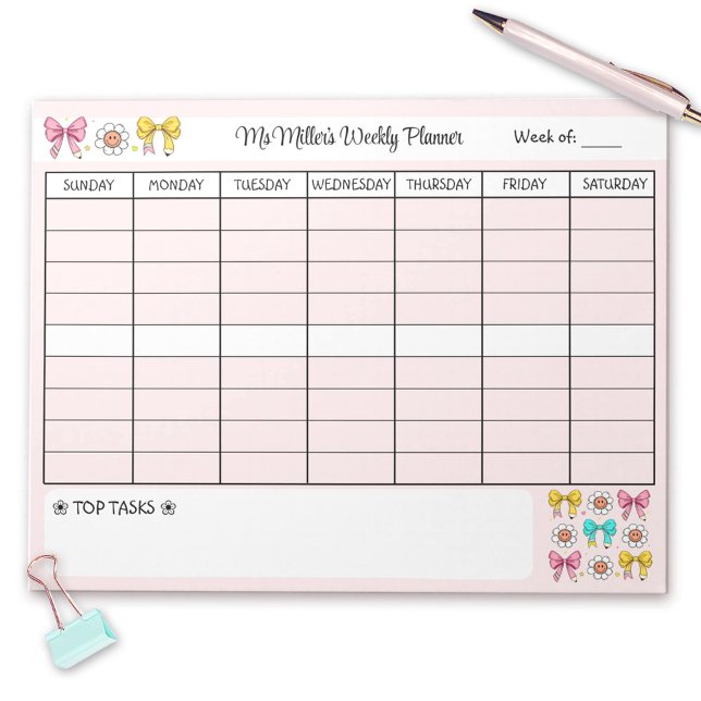 Wöchentlicher Planer Niedlich School Teacher Name  Notizblock (Weekly Planner Cute School Teacher Name Tear Away Notepad)