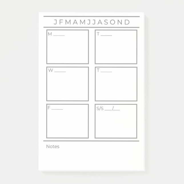 Wöchentlicher Planer Post IT Notes Pad 4"x 6" Post-it Klebezettel (Vorderseite)