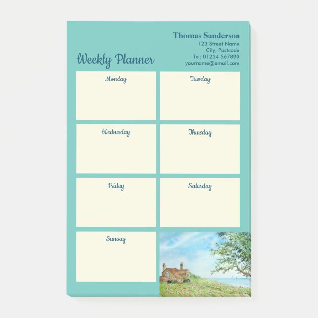 Wöchentlicher Planer Sommermohnfeld Wasserfarbe Post-it Klebezettel (Vorderseite)