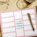 Wöchentlicher Planer täglich, um rosa Aquamarine S Notizblock<br><div class="desc">Dieser maßgeschneiderte Wochenplaner hat 12 Sektionen, in denen Sie Aufgaben priorisieren und Ihre Woche organisieren können. Das Design enthält einen positiven Satz in der Mitte, der lautet: "Ihr Potenzial ist endlos". Es ist in einer angesagten Farbpalette aus Melkshake-Rosa, Ozeanblau und Hellgrau gehalten, mit einem Hintergrund aus Mini-Sternen. Die Vorlage ist...</div>