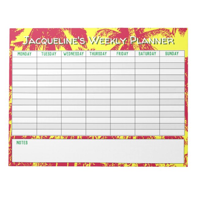 Wöchentlicher Planer, um mit Name Choice zu person Notizblock (Vorderseite)
