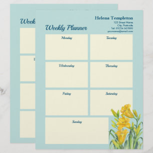 Wöchentlicher Planer Watercolor Yellow Day Lilies Briefbogen