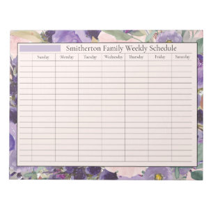 Wöchentlicher Planer Zeitplan Rosa Lila Blumen Notizblock