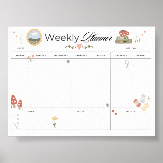 Wöchentlicher Planner druckbar Cosy Zuhause Tracke Poster (Vorne)