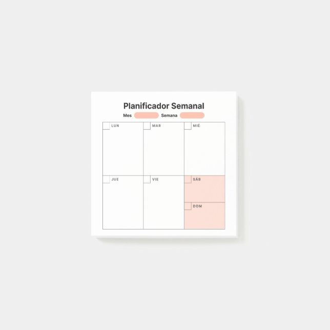 Wöchentlicher Studienplaner (auf Spanisch) Post-it Klebezettel (Vorderseite)