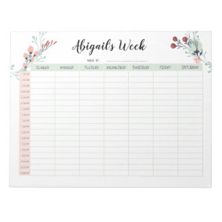 Wöchentlicher Stundenplaner mit Sonntag Start 7 -  Notizblock