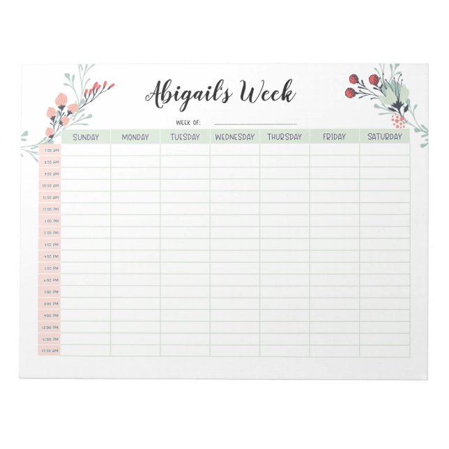 Wöchentlicher Stundenplaner mit Sonntag Start 7 -  Notizblock (Vorderseite)