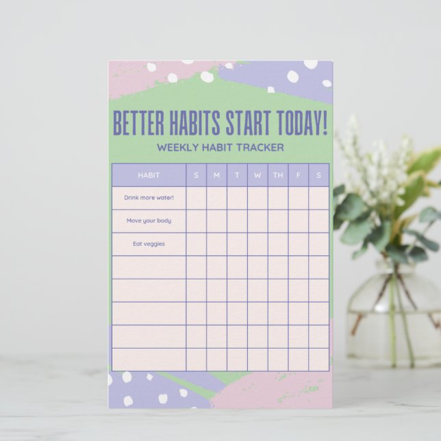 Wöchentlicher Tracker Briefpapier (Stehend Vorderseite)