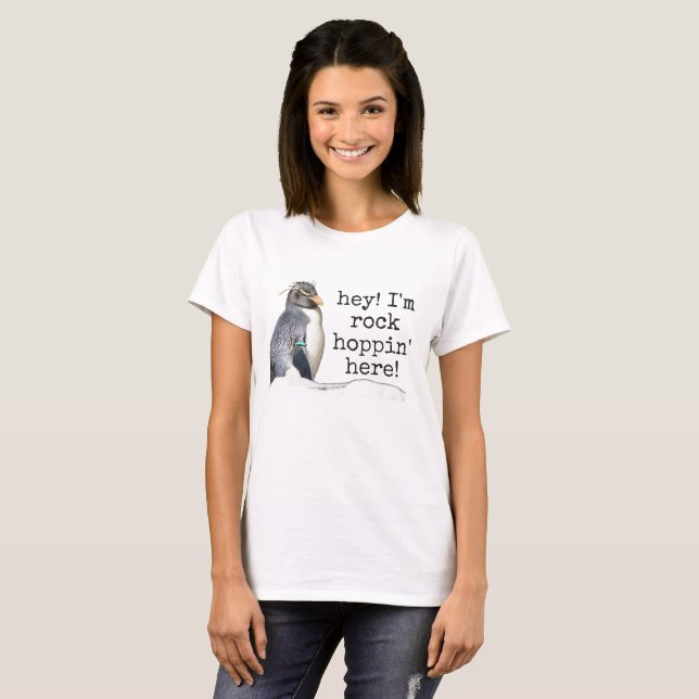 Woens Rockhopper Pinguin "hey I m hoppin" T - Shir T-Shirt (Vorne ganz)