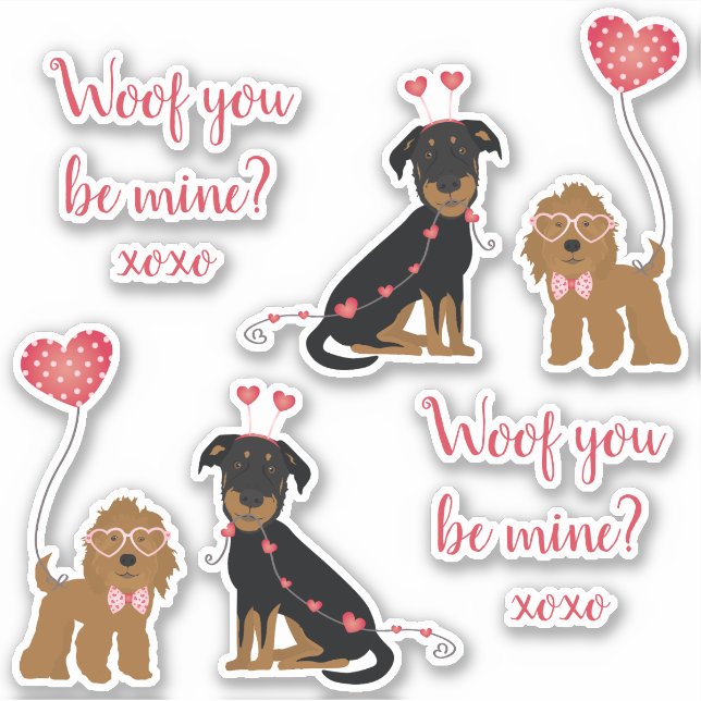 Wof you be mine Valentine Hunde Aufkleber (Vorderseite)
