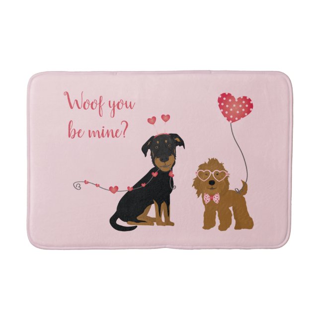 Wof you be mine Valentine Hunde Badematte (Vorderseite)