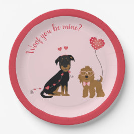 Wof you be mine Valentine Hunde Pappteller