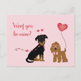 Wof you be mine Valentine Hunde Postkarte